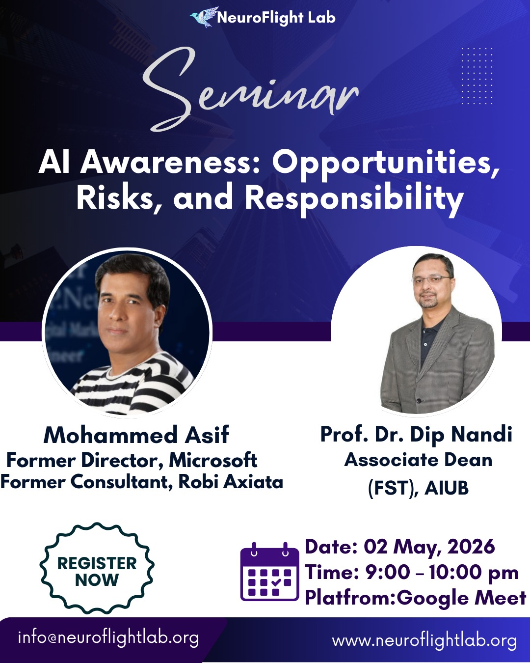 🚀 Unlock the Future with AI! 🤖✨ NeuroFlight Lab proudly presents an exclusive online seminar on: 🎙️ AI Awareness: Opportunities, Risks, and Responsibility